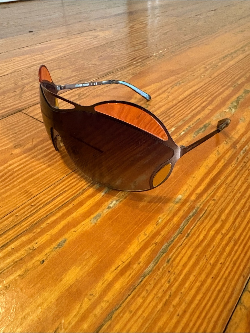 Miu Miu Brown Gradient Shield Sunglasses with Pink Accents - Picture 4 of 5